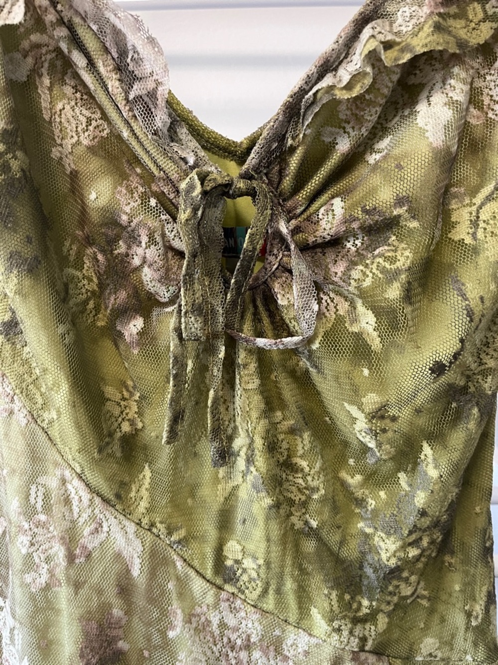 Urban Outfitters Olive Green Lace-Trim Asymmetrical Slip Dress - Picture 4 of 11